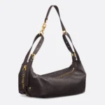 Sac D-Journey moyen en cuir de veau grainé brillant Macrocannage plat brun chocolat